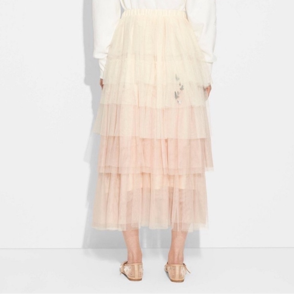 WICKED Cream / Blush Tulle Maxi Skirt with Tiered Design size L, BNWT - Picture 4 of 11